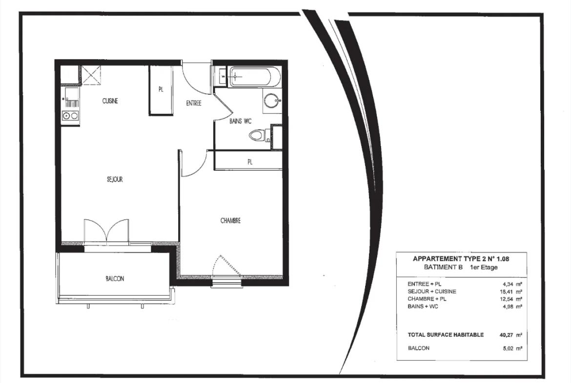 À vendre - Appartement T2 de 39,92 m² à Villenave-d'Ornon 