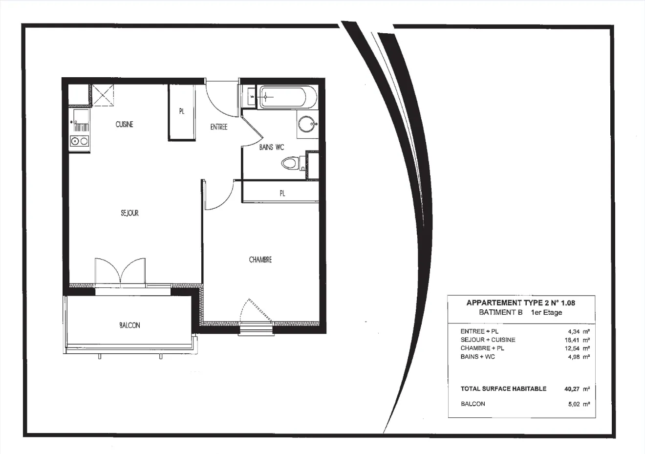 À vendre - Appartement T2 de 39,92 m² à Villenave-d'Ornon 