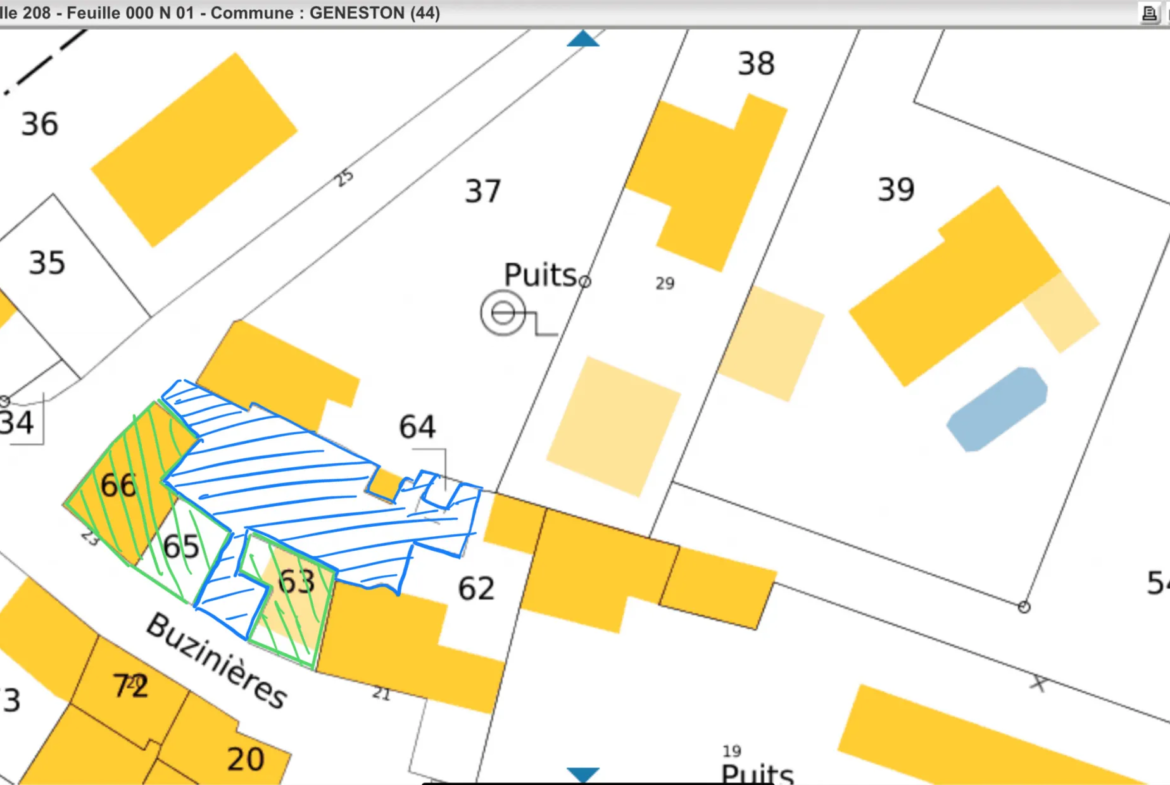 Maison à rénover de 70 m² avec jardin dans le hameau des Buzinières à Geneston 