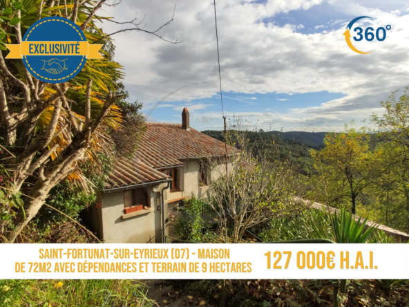 Maison de 72 m² habitables avec dépendances et 9 hectares de terrain à Saint-Fortunat-sur-Eyrieux