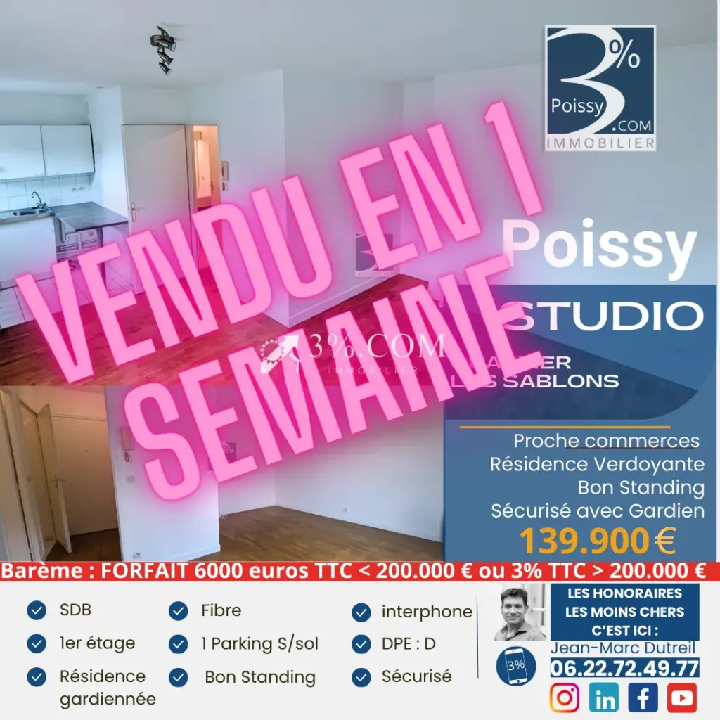 Studio lumineux avec parking à Poissy - Résidence de standing