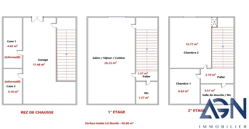 Maison de village 3 pièces de 58,88 m² à vendre à Villeneuve-Lès-Maguelone 