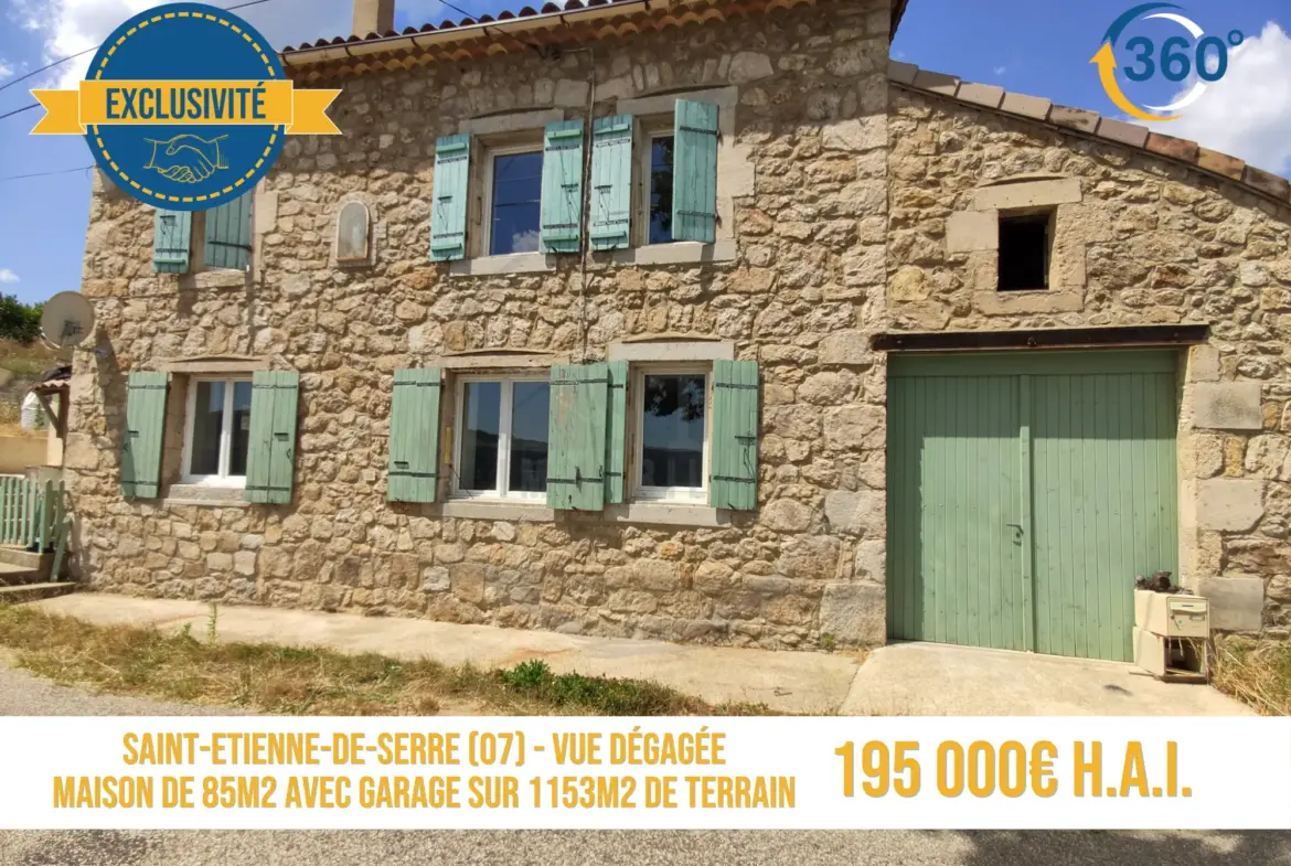 Maison de 85m2 habitables sur 1153m2 de terrain à Saint-Etienne-de-Serre 