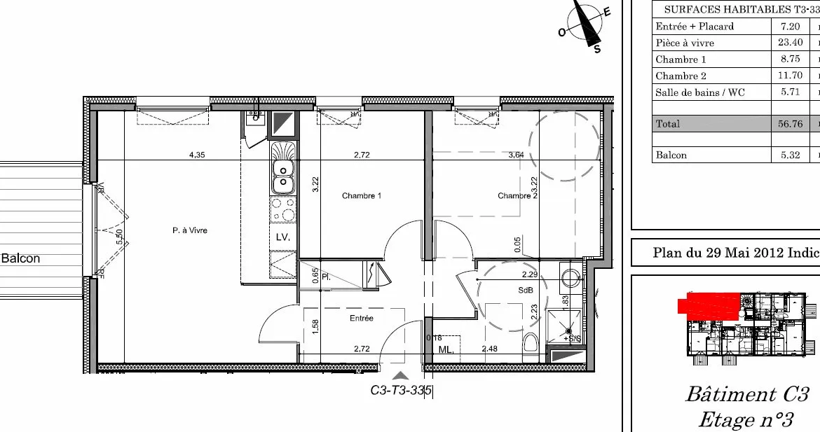 À vendre : Appartement F3 lumineux à Herouville Montmorency avec balcon 