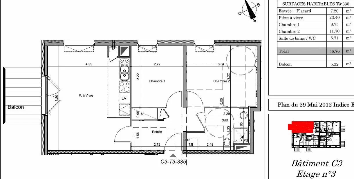 À vendre : Appartement F3 lumineux à Herouville Montmorency avec balcon 