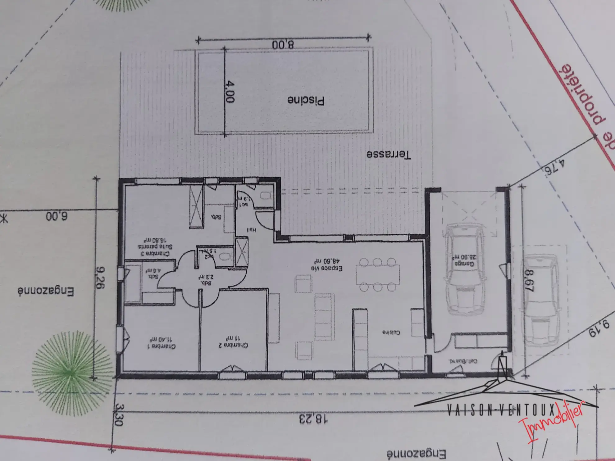 Terrain arboré de 1350 m² avec permis de construire à Vaison la Romaine 