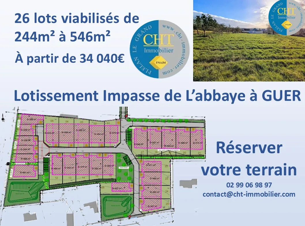 Terrain constructible de 475 m² à vendre à Guer (56380) 