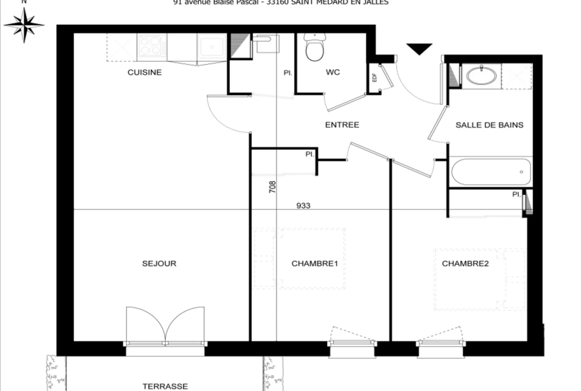 Appartement 3 pièces 61 m² avec parking à St Médard en Jalles 