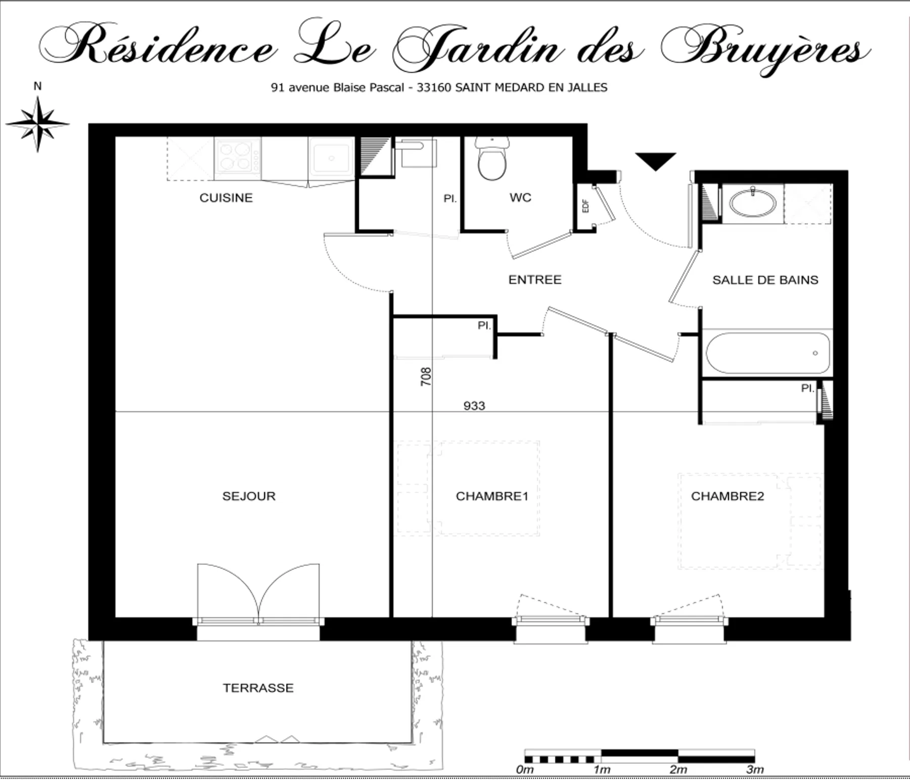 Appartement 3 pièces 61 m² avec parking à St Médard en Jalles 