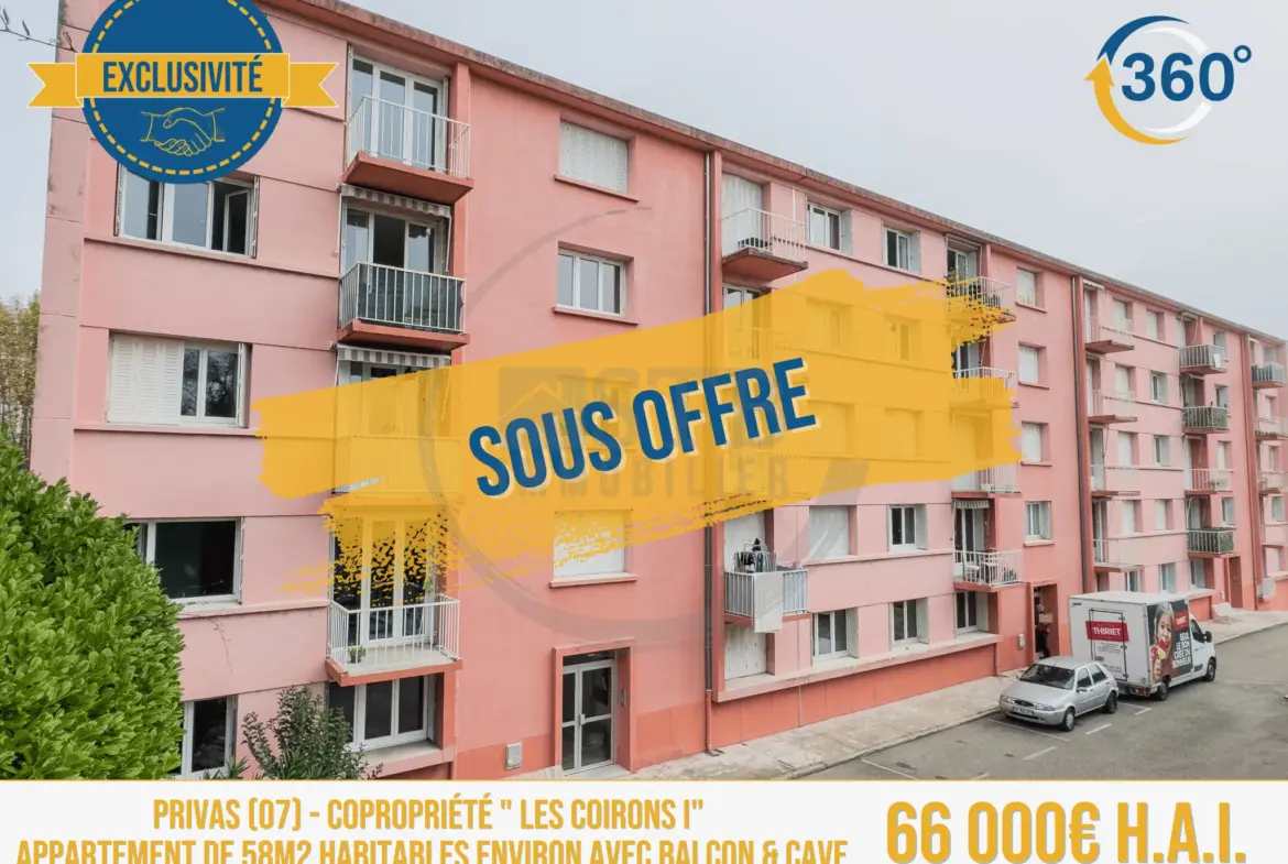 Appartement 58m2 au 3ème étage à Privas, vendu loué 