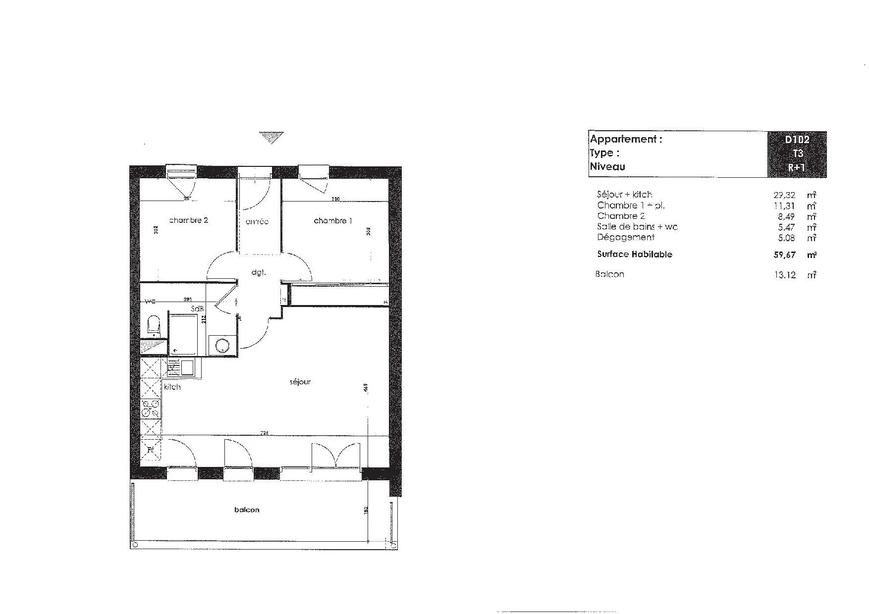 À vendre : Appartement T3 de 59,53 m² à Rouffiac-Tolosan 