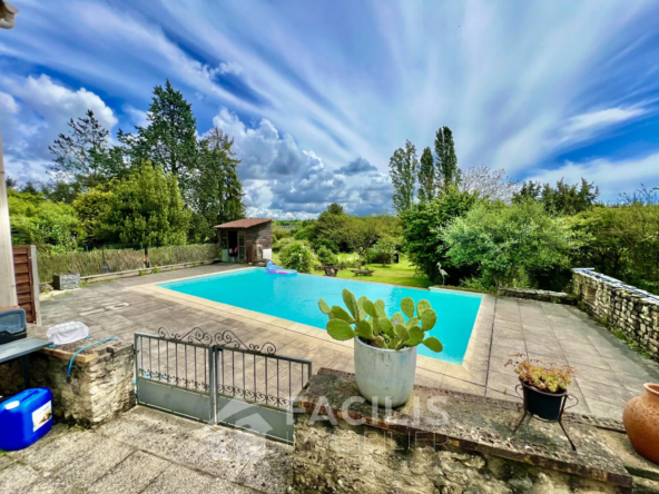 Maison en pierres avec piscine à débordement à Iteuil (86240)