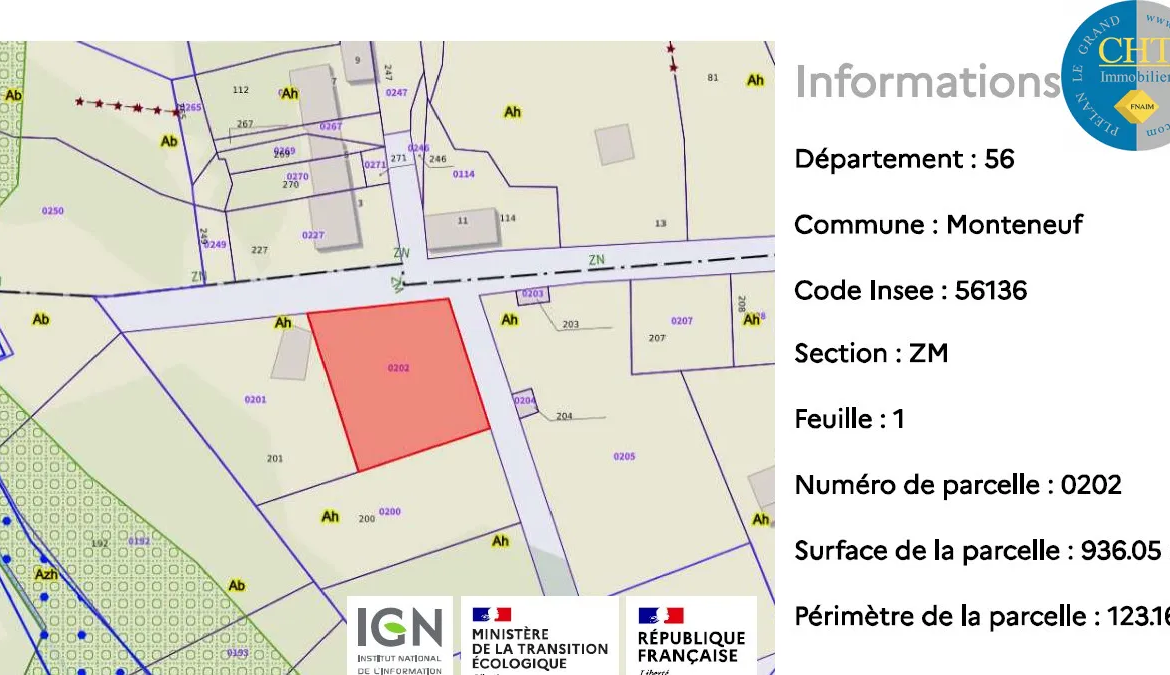 Terrain à bâtir hors lotissement à Monteneuf - 922 m2 à 15 100 € 