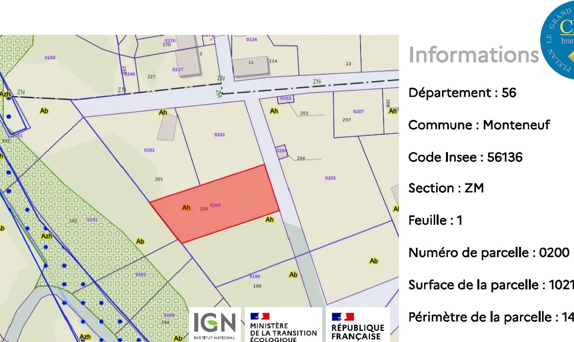 Terrain à bâtir hors lotissement à Monteneuf de 1 015 m² 