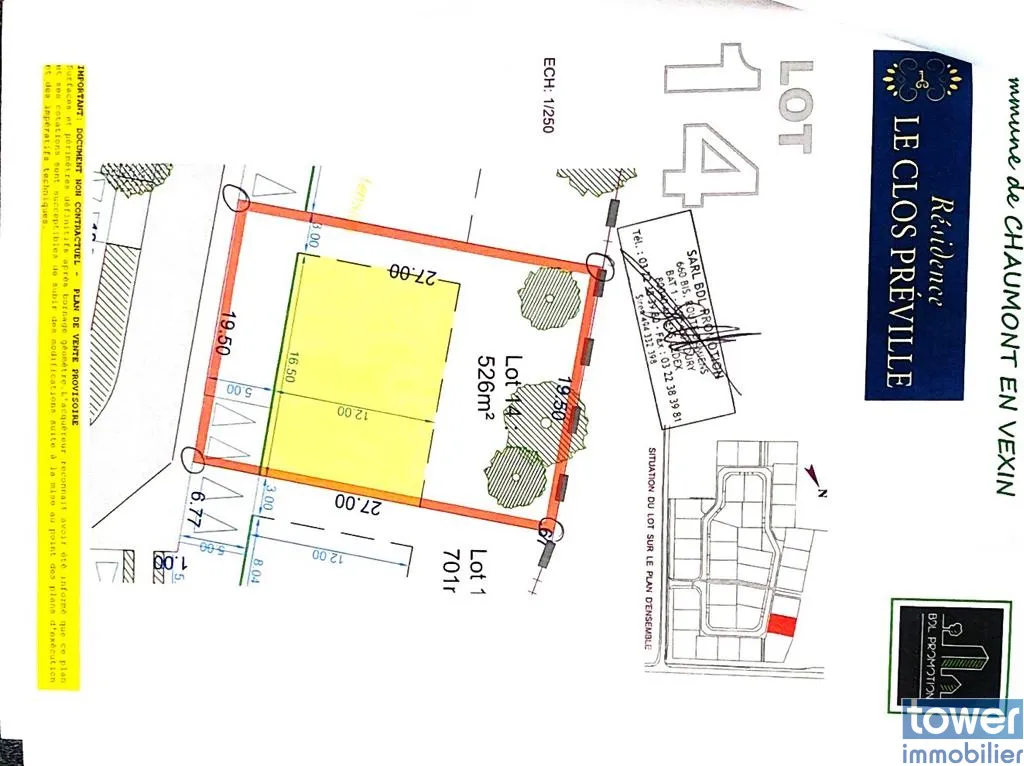 Terrain constructible à Chaumont en Vexin de 526 m² avec permis 