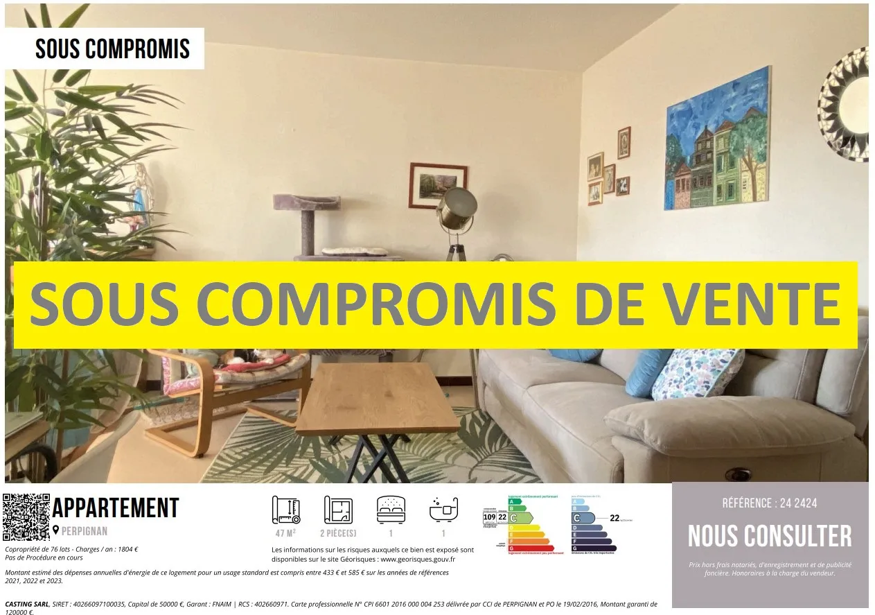 Appartement T2 avec loggia et parking à Perpignan, Quartier des Fleurs 