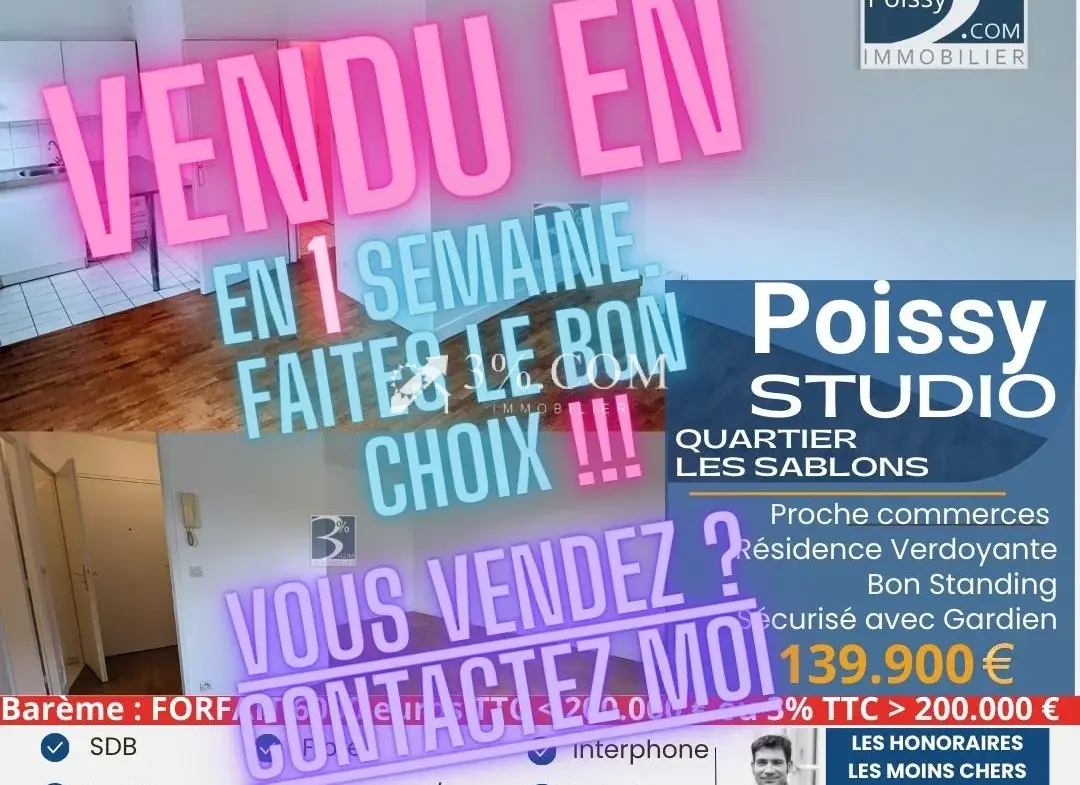 Studio lumineux avec parking dans résidence de standing à Poissy 