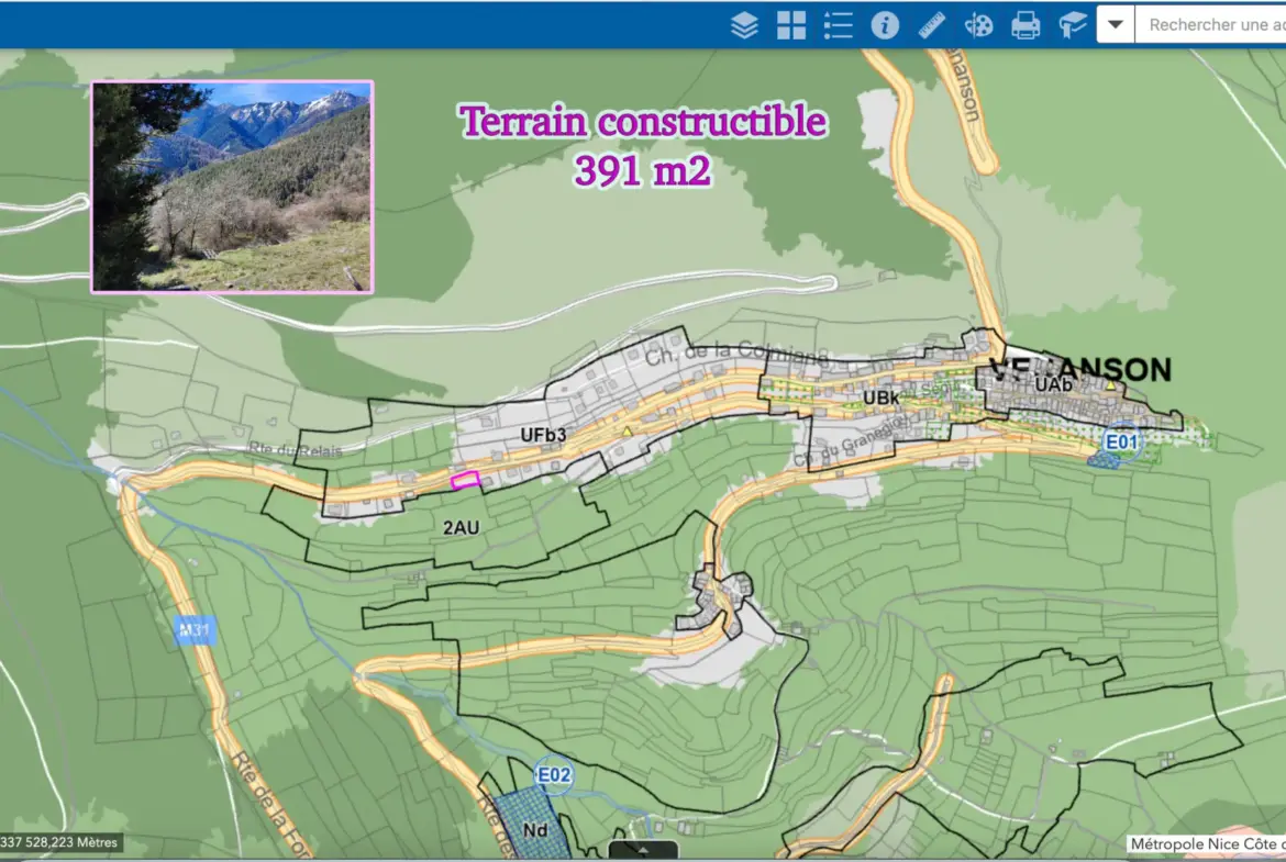 Terrain Constructible avec Vue Panoramique à Venanson à vendre 