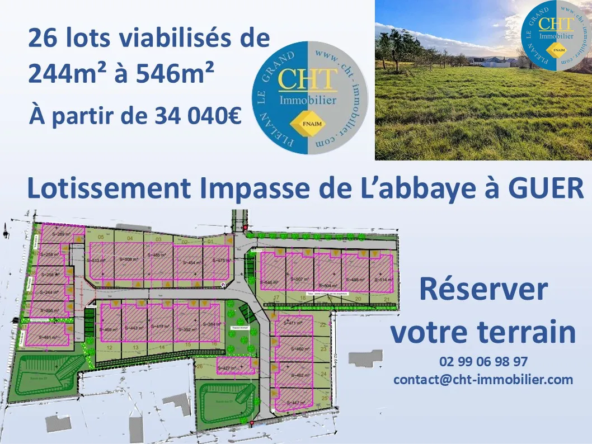 Vente terrain constructible de 241 m² à GUER (56380)