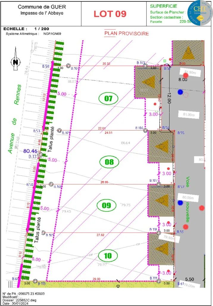 Vente terrain constructible de 241 m² à GUER (56380) 