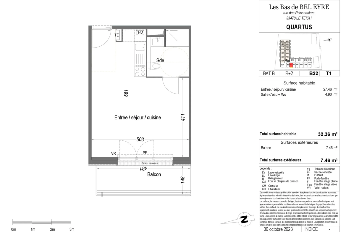 Appartement T1 neuf à LE TEICH avec balcon et 2 places de parking à vendre 