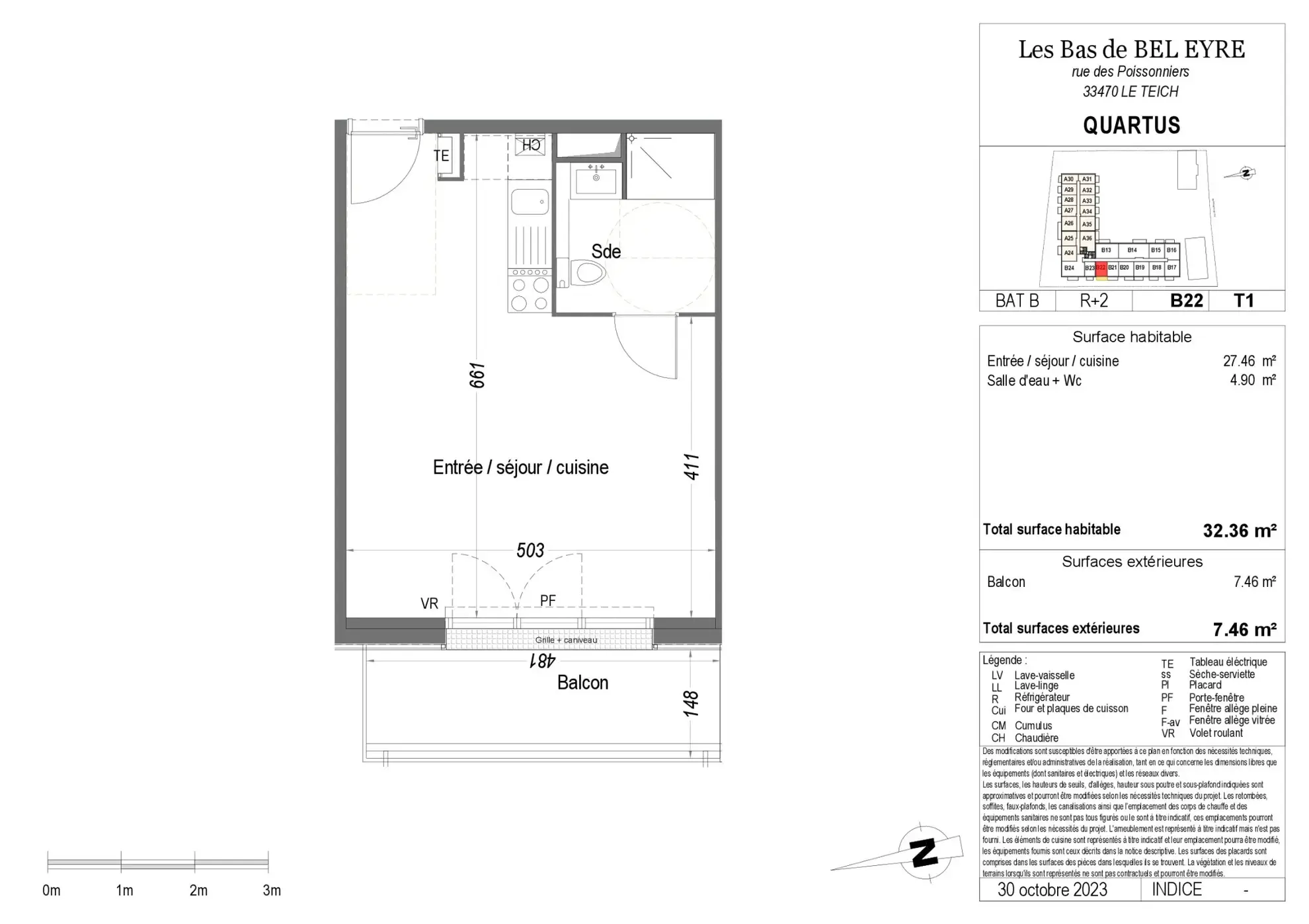 Appartement T1 neuf à LE TEICH avec balcon et 2 places de parking à vendre 