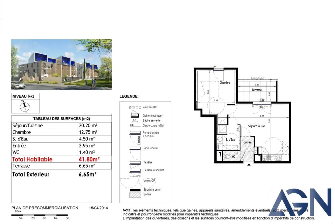 Appartement 2 pièces de 41,8 m² avec terrasse à Saint-Jean-De-Védas 