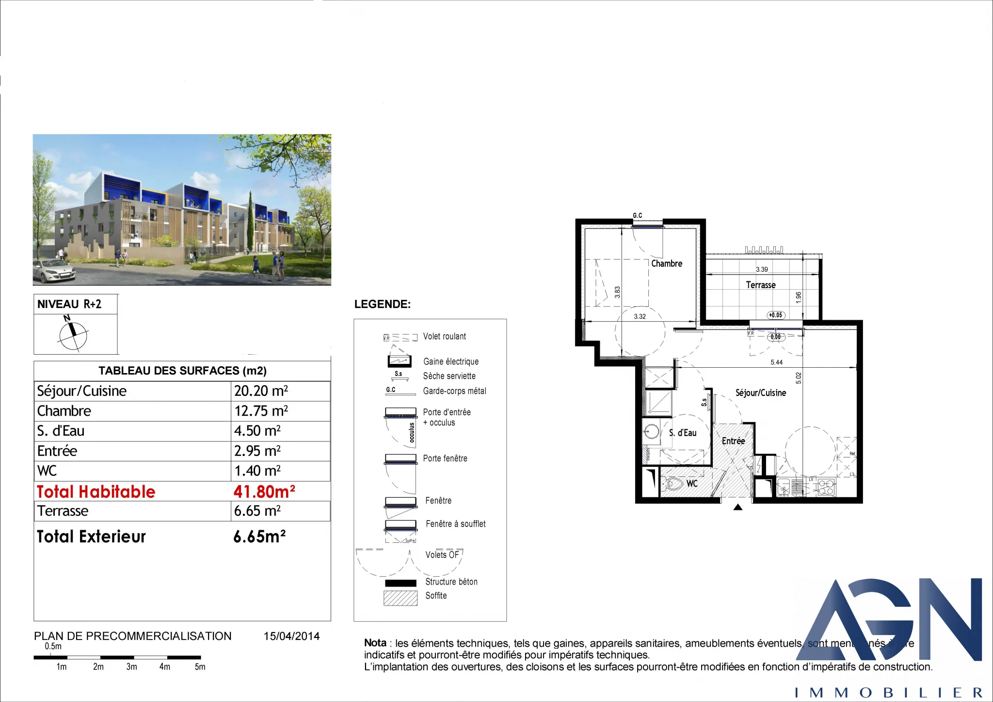 Appartement 2 pièces de 41,8 m² avec terrasse à Saint-Jean-De-Védas 