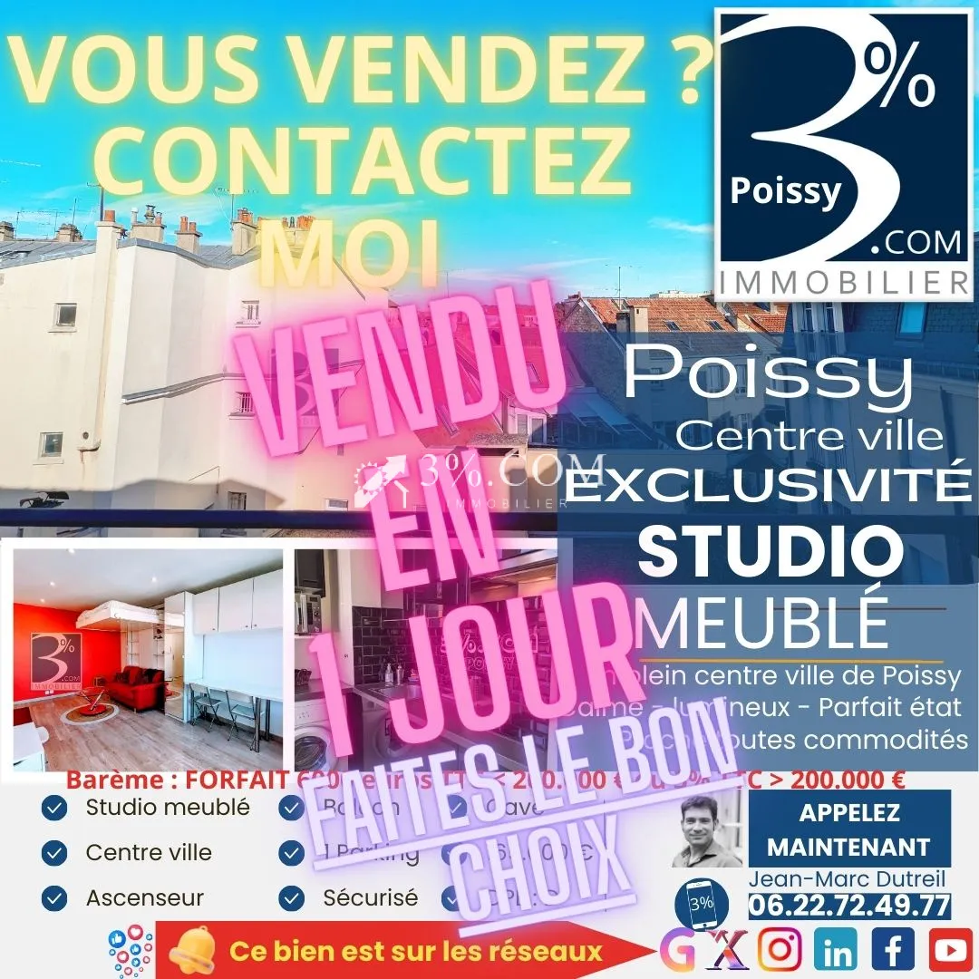 Studio meublé à vendre à Poissy Centre Ville 