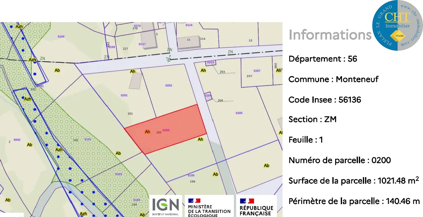 Terrain à bâtir hors lotissement à Monteneuf - 1 015 m² à 14 100 € 