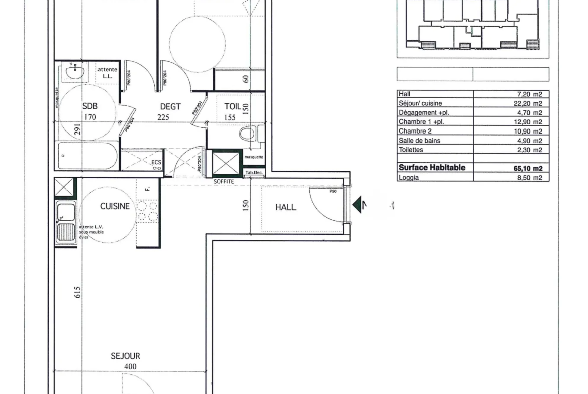 Appartement T3 de 65,1 m² avec terrasse et garage à Montpellier 