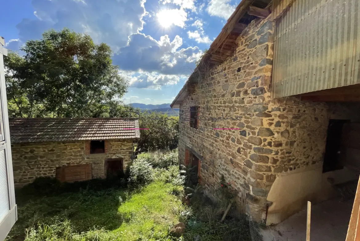 Maison de campagne en pierre à rénover avec terrain arboré à Cublize 