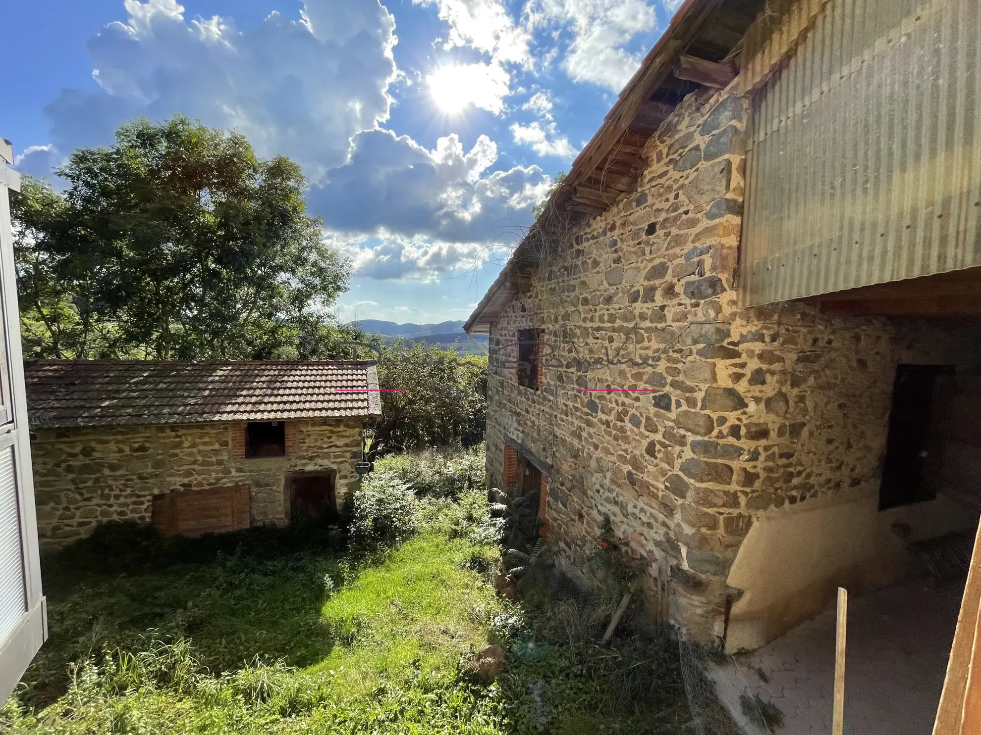 Maison de campagne en pierre à rénover avec terrain arboré à Cublize 