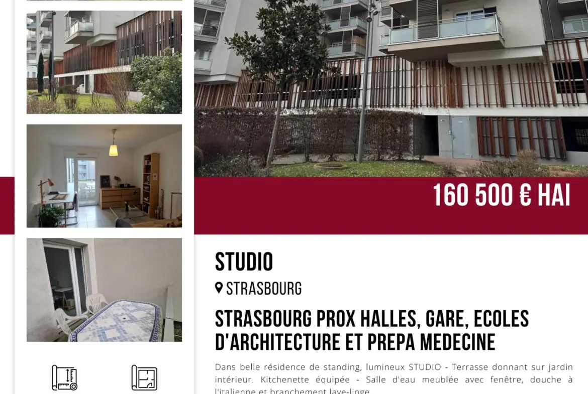 Studio lumineux à Strasbourg avec terrasse et garage 