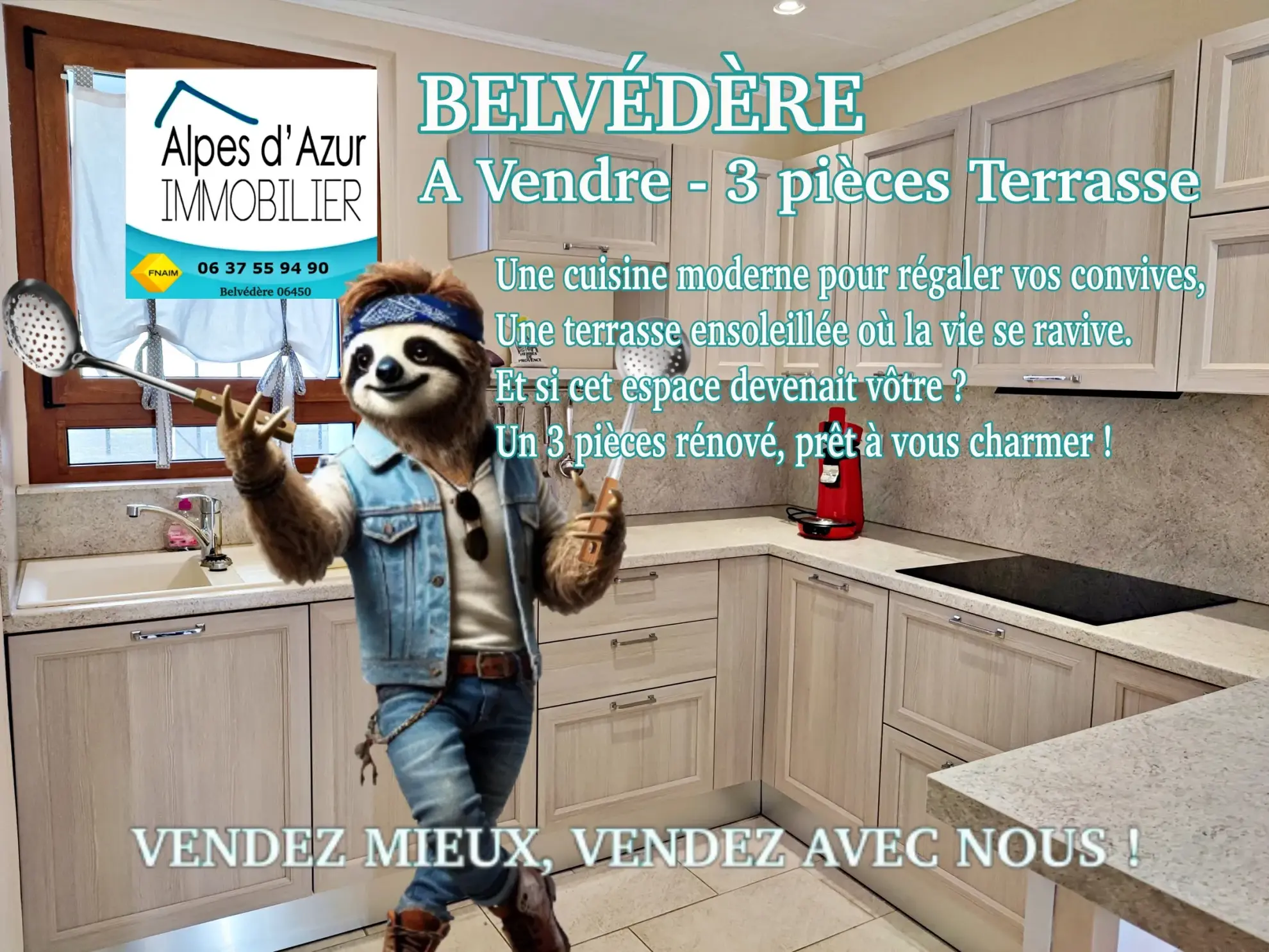 Bel appartement meublé avec terrasse et vue panoramique à Belvédère 