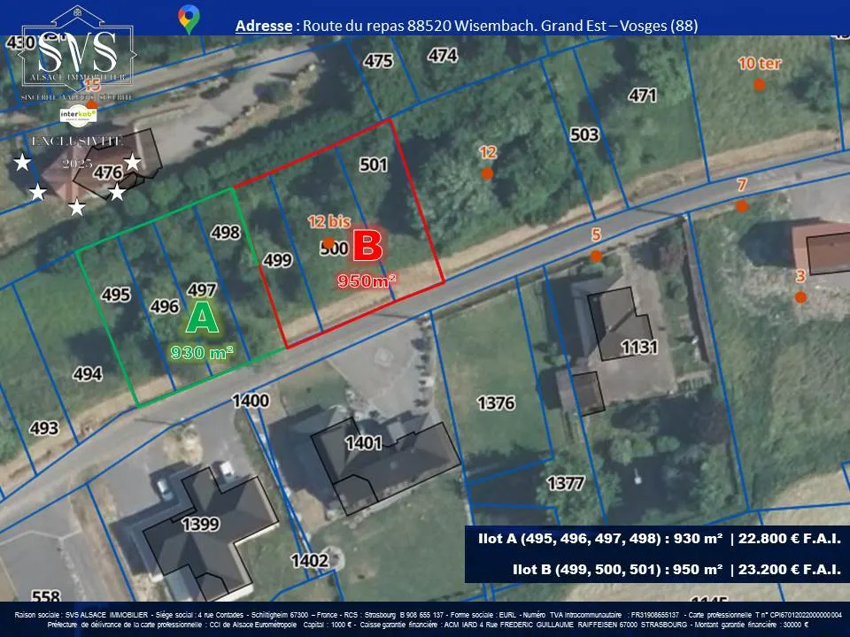 Terrains constructibles à Wisembach de 930 à 1880 m² à vendre 