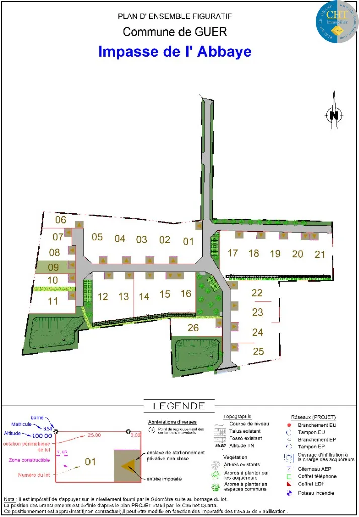 Vente terrain constructible 241m2 à GUER (56380) 