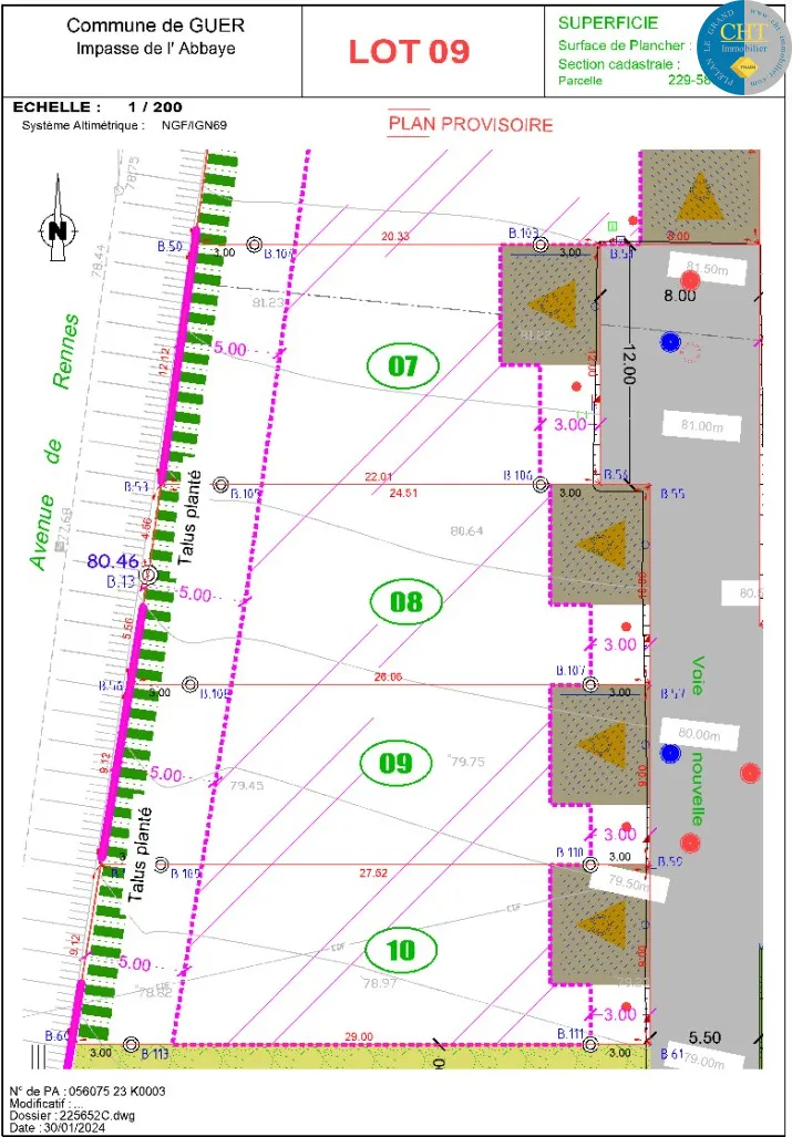 Vente terrain constructible 241m2 à GUER (56380) 