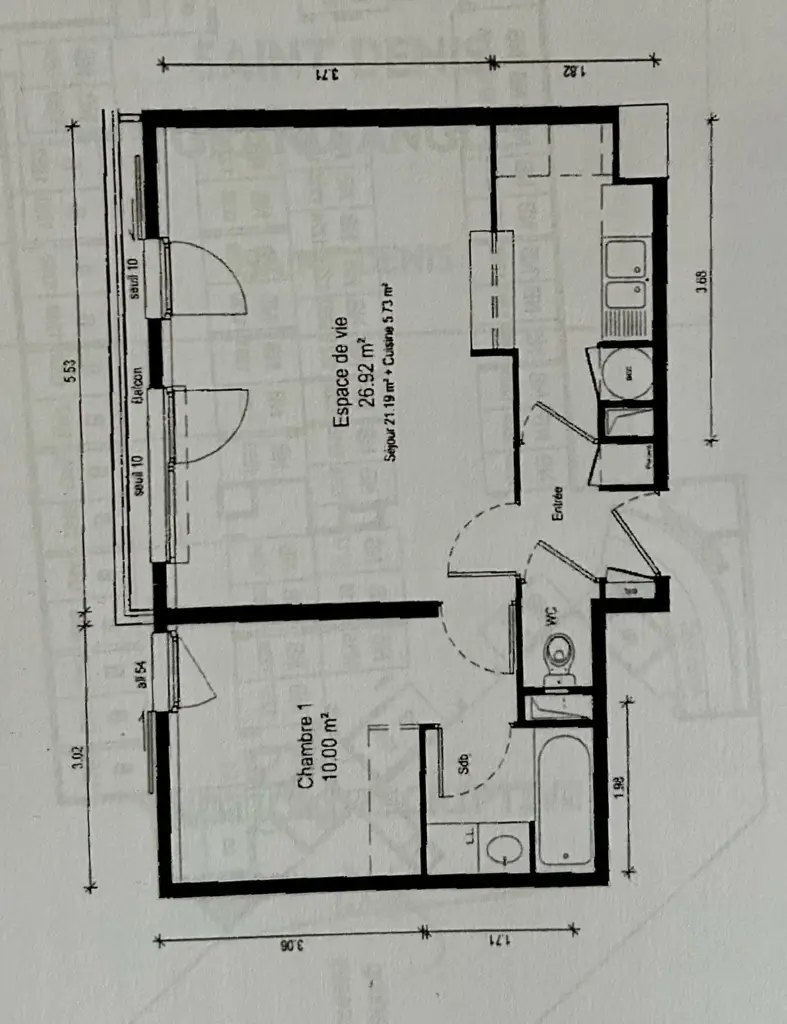 À vendre Appartement T2 de 43,11 m² à Saint-Denis - Pleyel