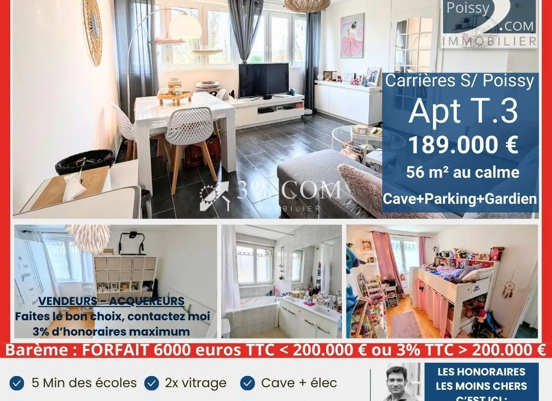 Appartement 3 pièces au dernier étage avec gardien à Carrières-sous-Poissy 