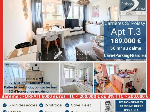 Appartement 3 pièces au dernier étage avec gardien à Carrières-sous-Poissy