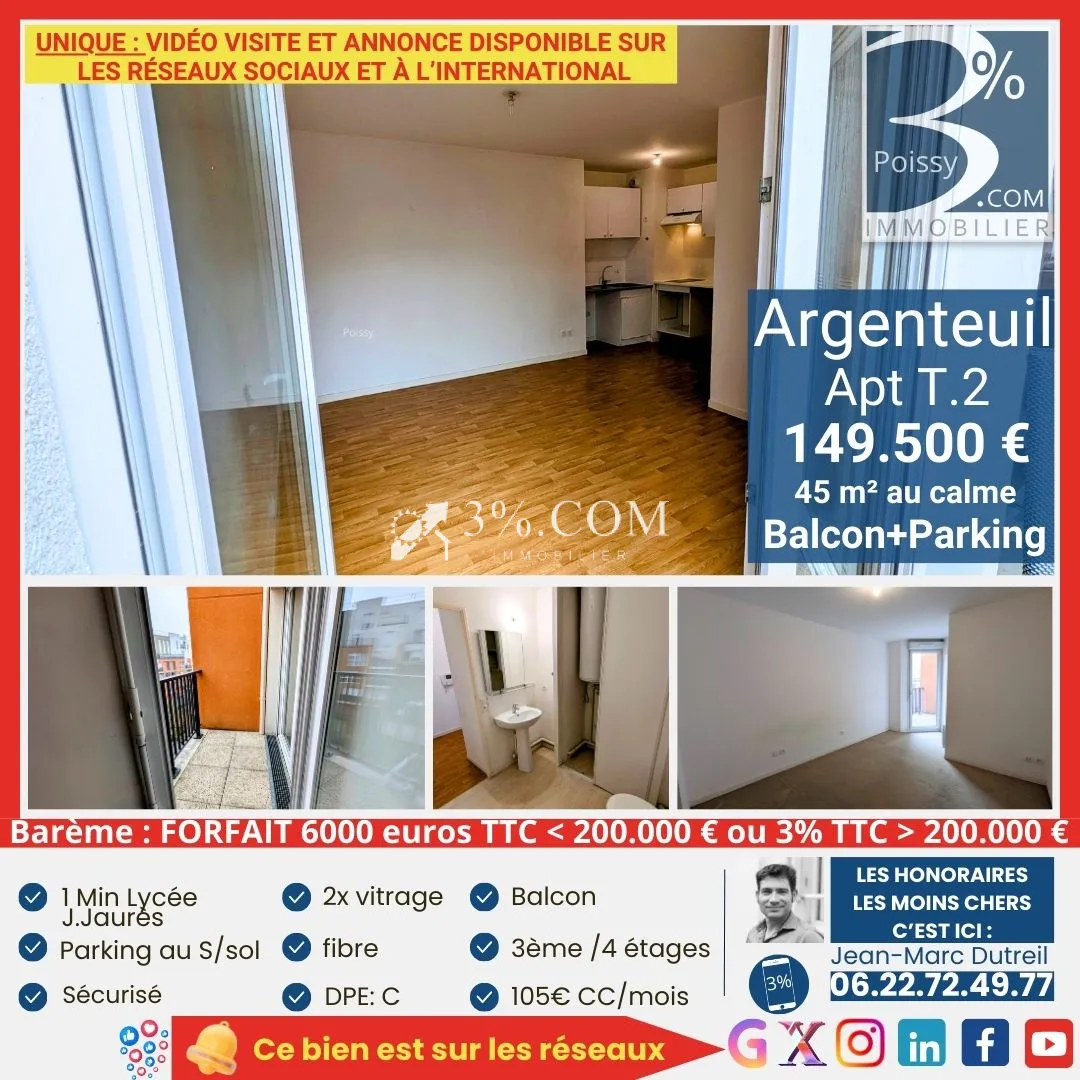 Appartement 45 m² avec balcon et parking à Argenteuil 