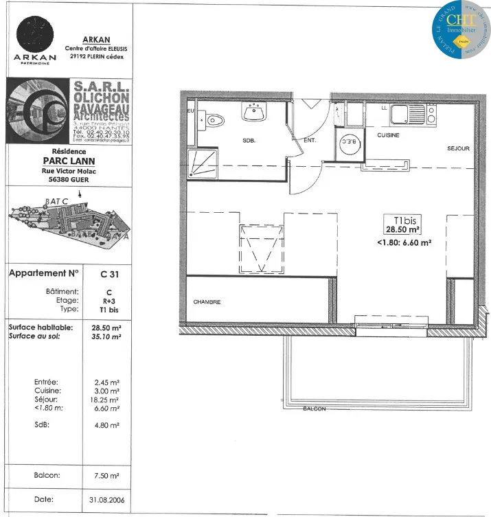 T1 bis à vendre en centre-ville de Guer (56380) 