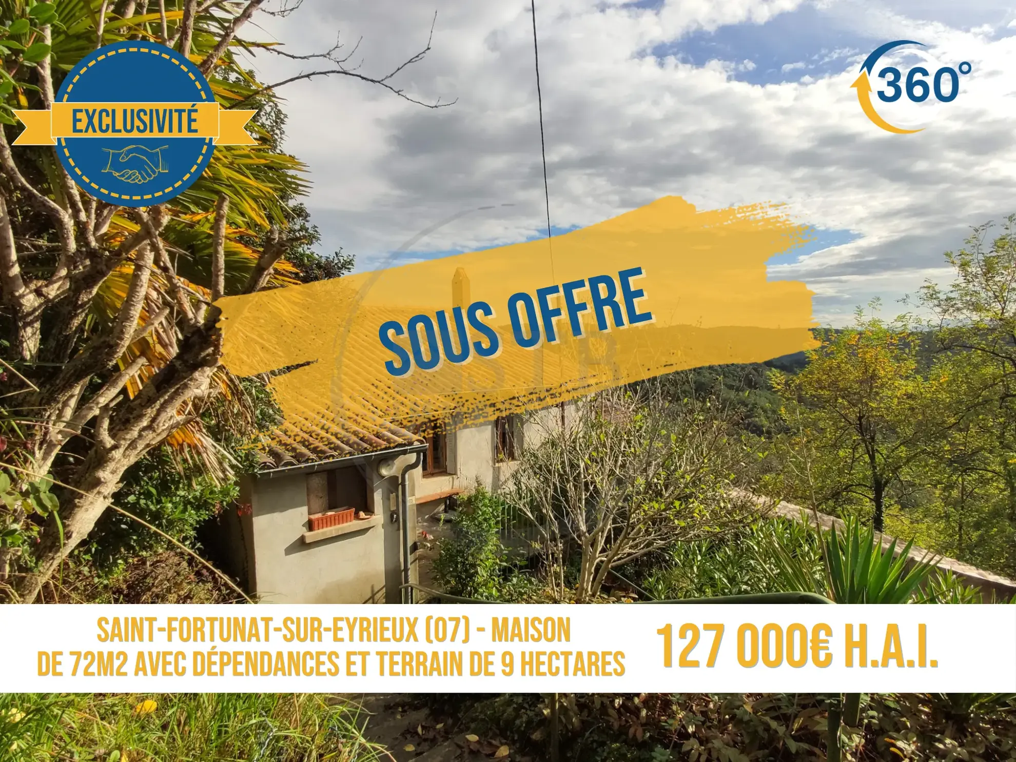 Maison de 72 m² habitables à Saint-Fortunat-sur-Eyrieux avec terrain de 9 hectares 