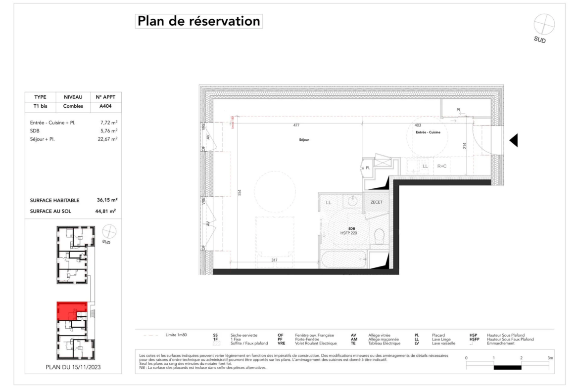 Aix-les-Bains, grand studio de 36.93 m² à vendre 