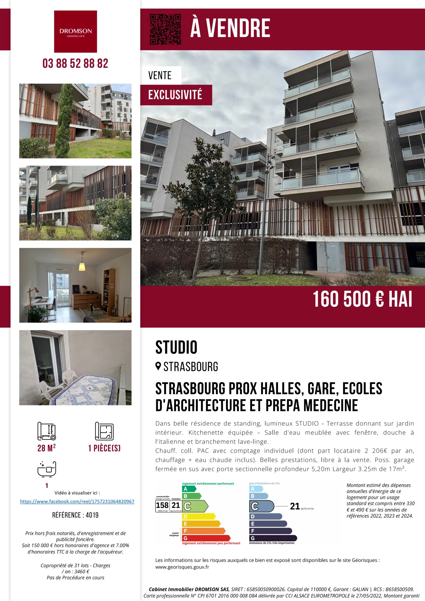 À vendre : Studio lumineux avec terrasse à Strasbourg 