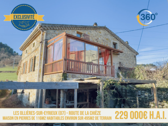 Maison en pierres de 116 m² avec dépendance aux Ollières-sur-Eyrieux